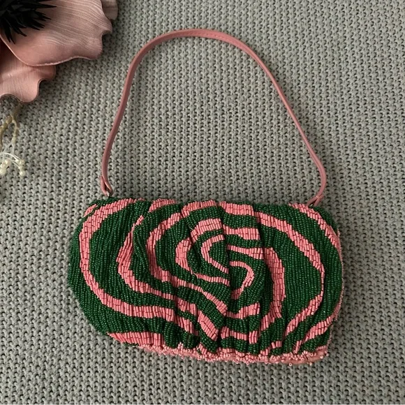 STAUD Beaded Bean Emerald Quartz Acid Swirl Clutch Mini Bag - Picture 3 of 16
